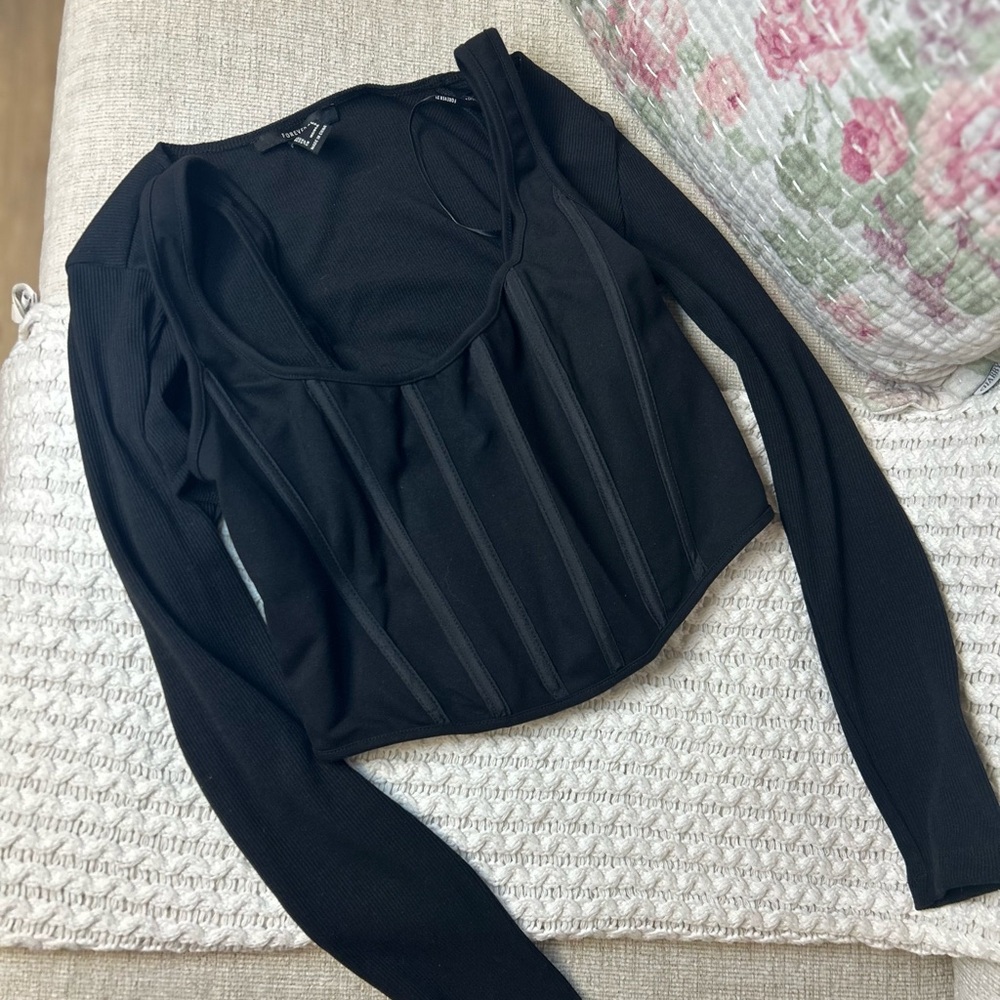 Black Corset Long Sleeve Crop Top